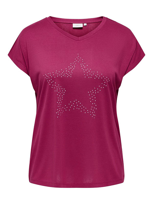 Only Carmakoma tshirt v-neck Caralexia rosa